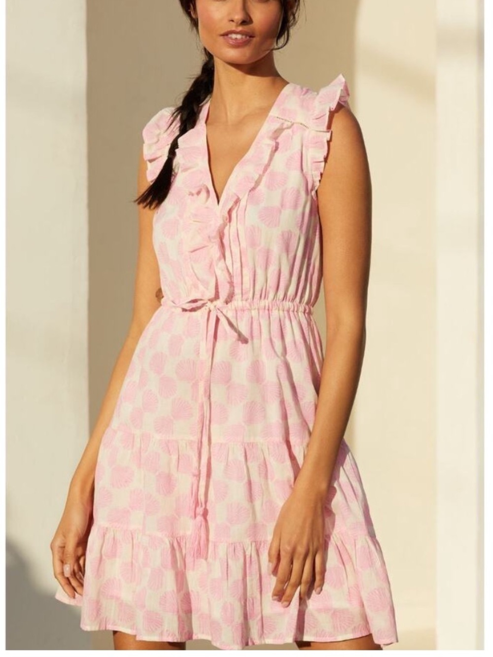 NWT Mer St. Barth Giselle Mini Dress Pink Ruffle shells XS